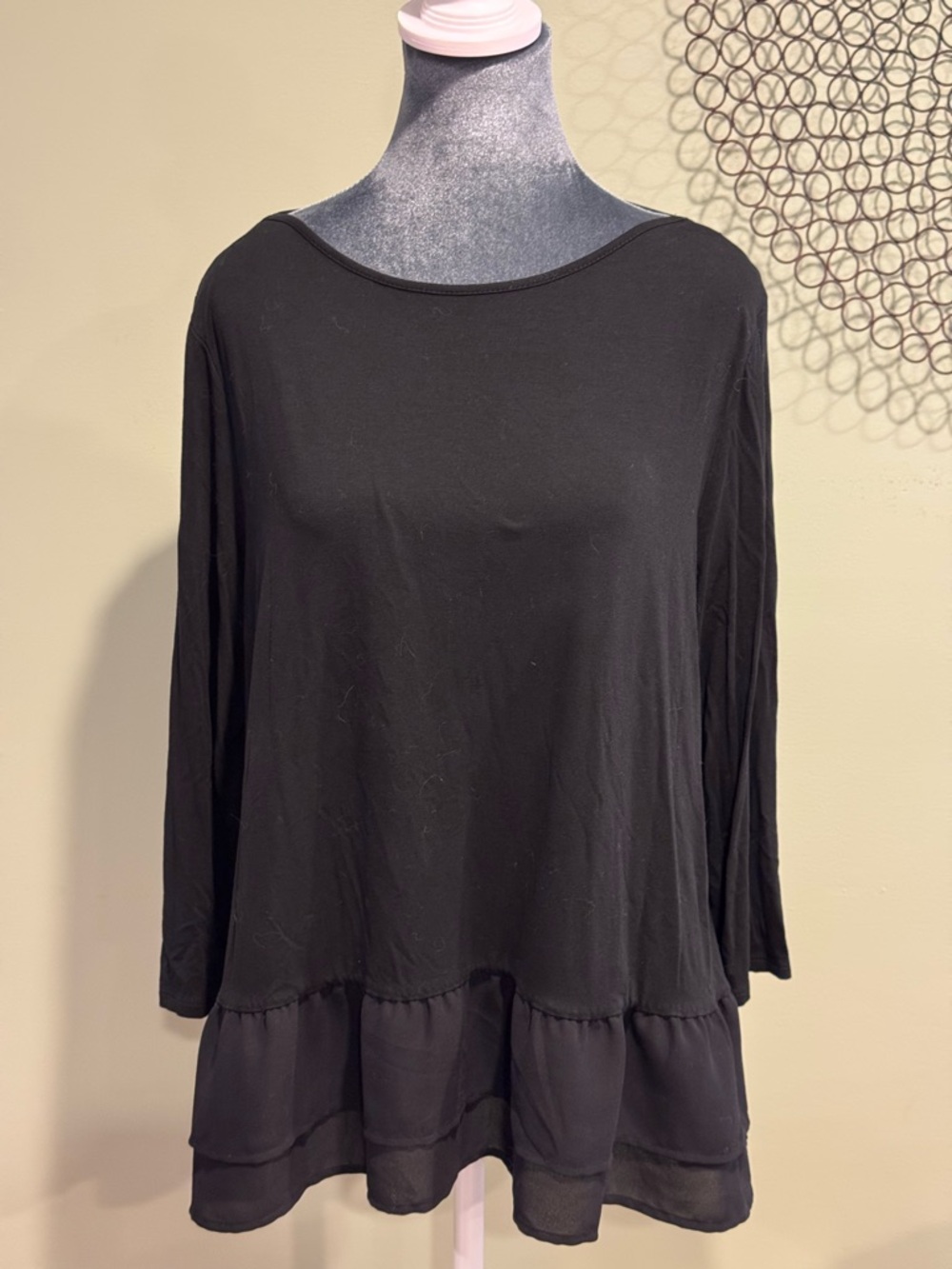 J. Jill Wearever Collection Black Ruffle Hem Tunic Top | Long Sleeve | Large